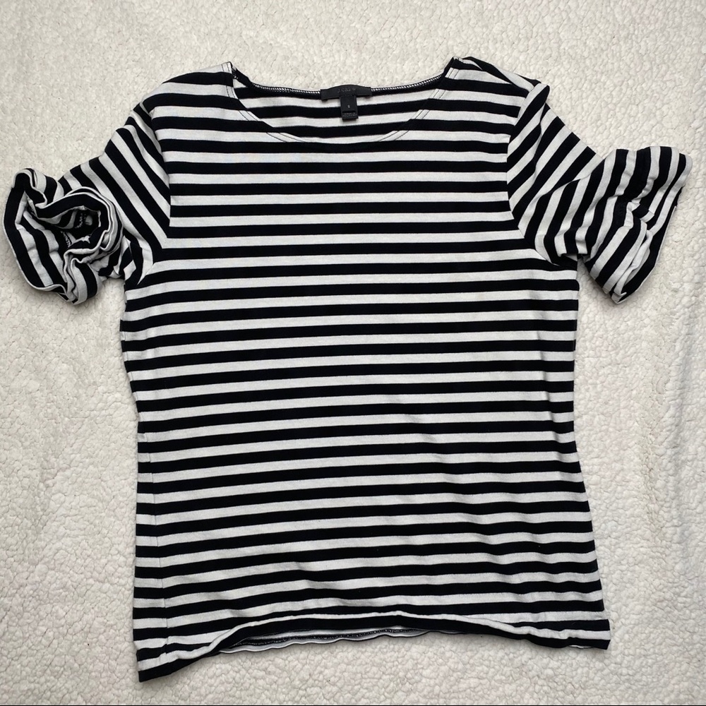 J CREW Ruffle Sleeve T-Shirt Striped S